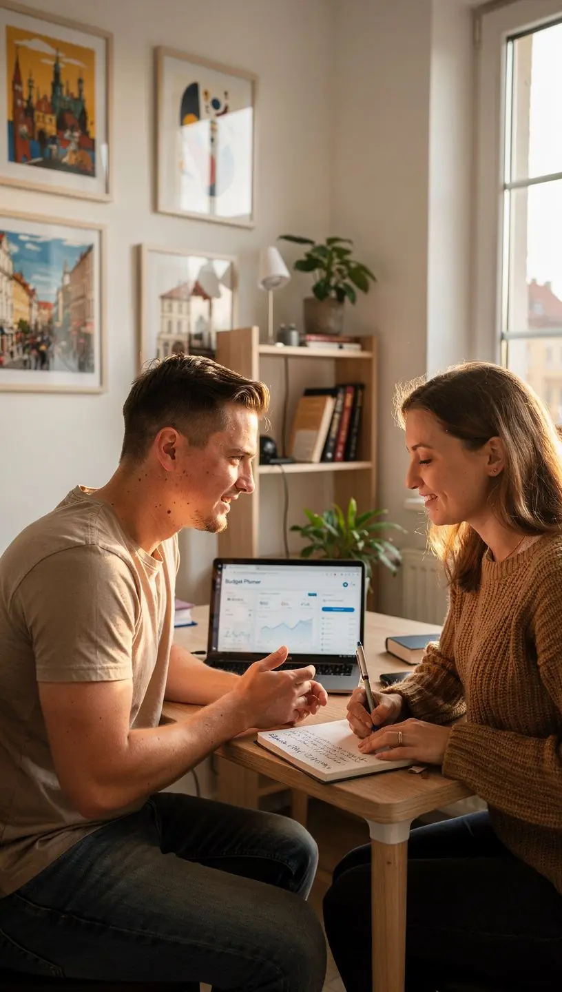 Ilustrace osoby plánující osobní rozpočet s kalkulačkou a poznámkovým blokem.